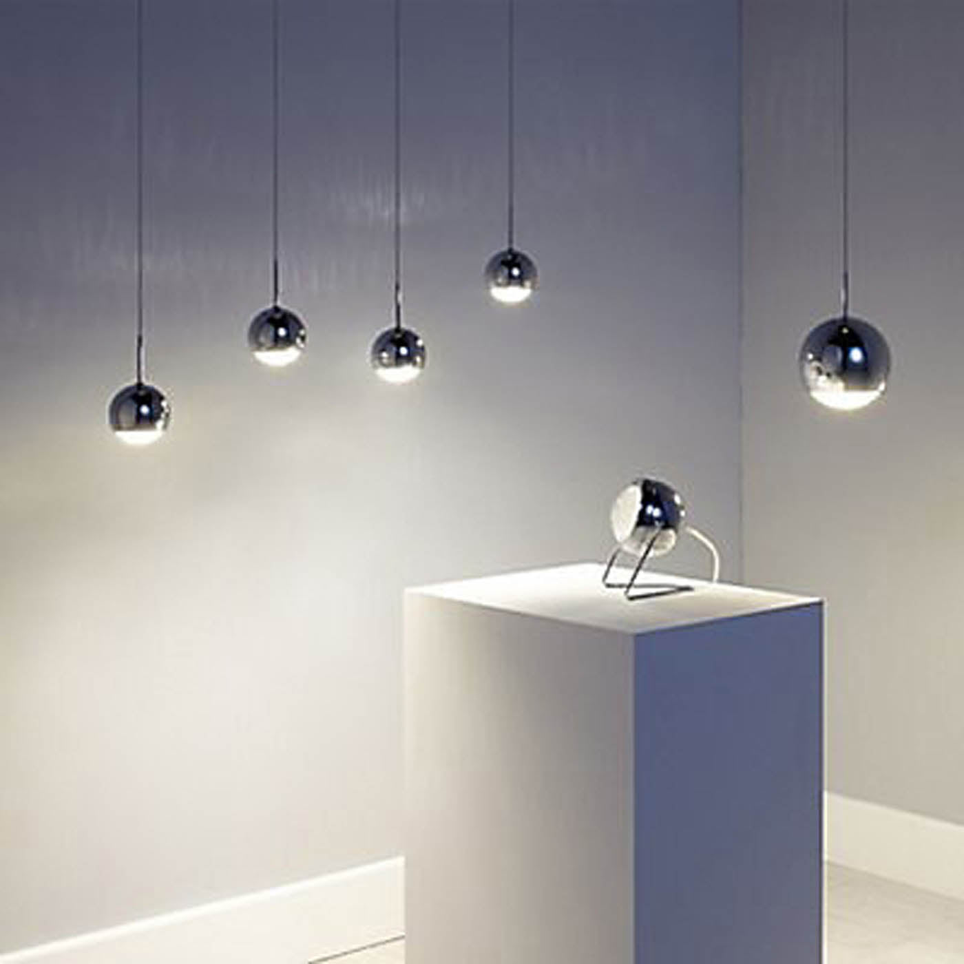Pluto Pendant Ceiling Light Warm White Chrome Effect Adjustable Height (Dia)90mm - Image 2