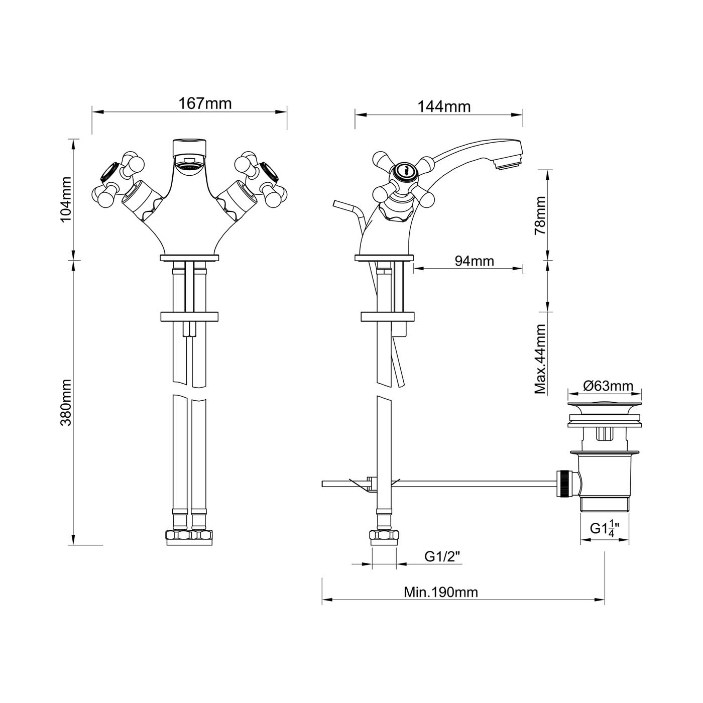 GoodHome basin Mono mixer Tap Chrome Finish 1/4 Turn With Waste - Image 2