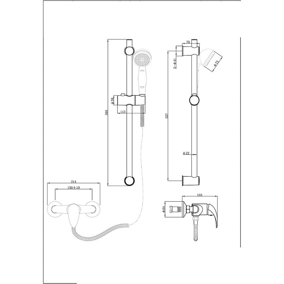 Mixer Shower Chrome Effect Round Head Traditional Single Lever Wall Mounted - Image 3