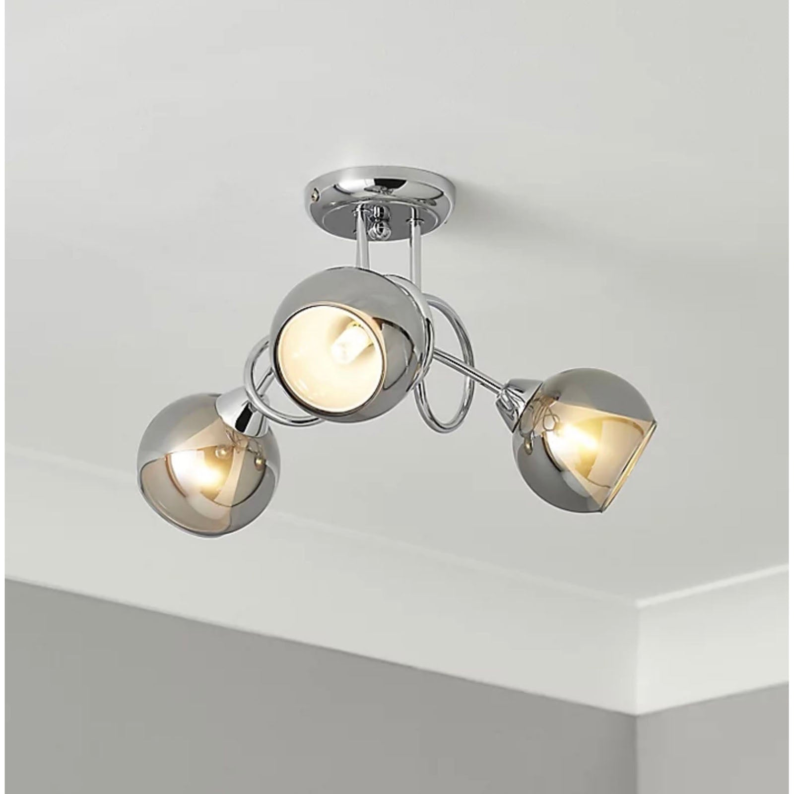 LED Ceiling Light 3 Way Chrome Smoked Glass Shades G9 Modern Living Room Bedroom - Image 1