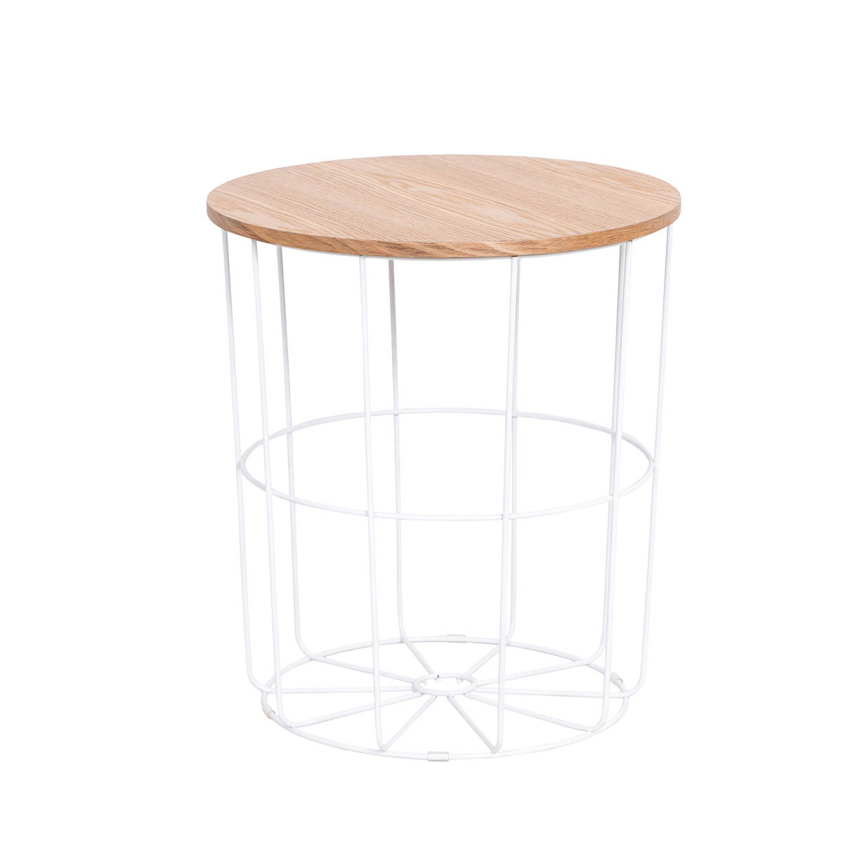 Side Table Round Ash Veneer White Sofa End With Storage Compact Living Room - Image 2