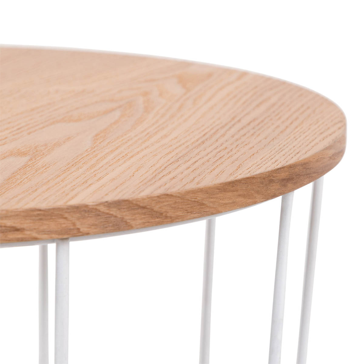 Side Table Round Ash Veneer White Sofa End With Storage Compact Living Room - Image 3