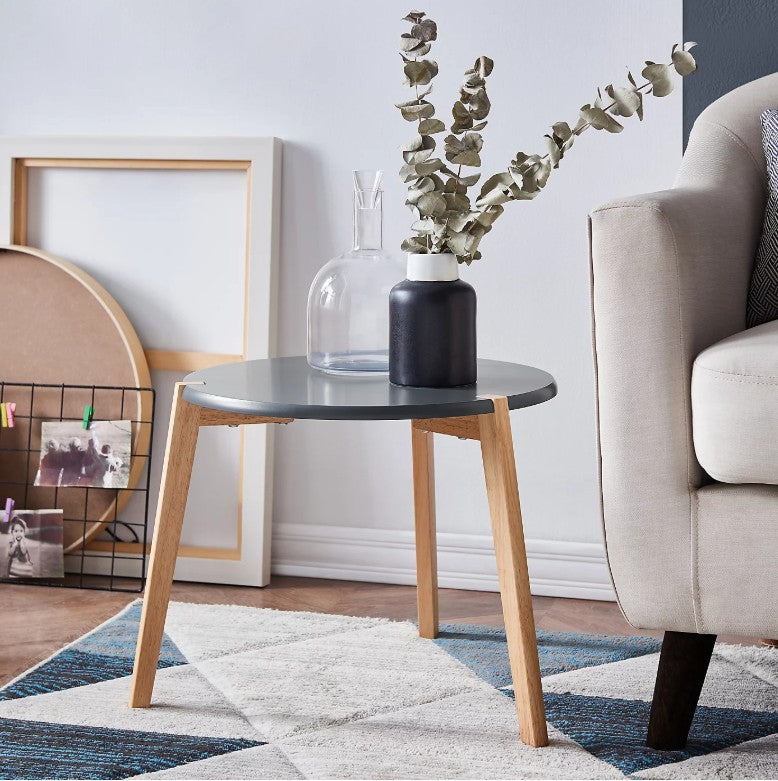 Side Table Round Dark Grey Natural Living Room Bedroom Modern (H)39cm (W)45cm - Image 1