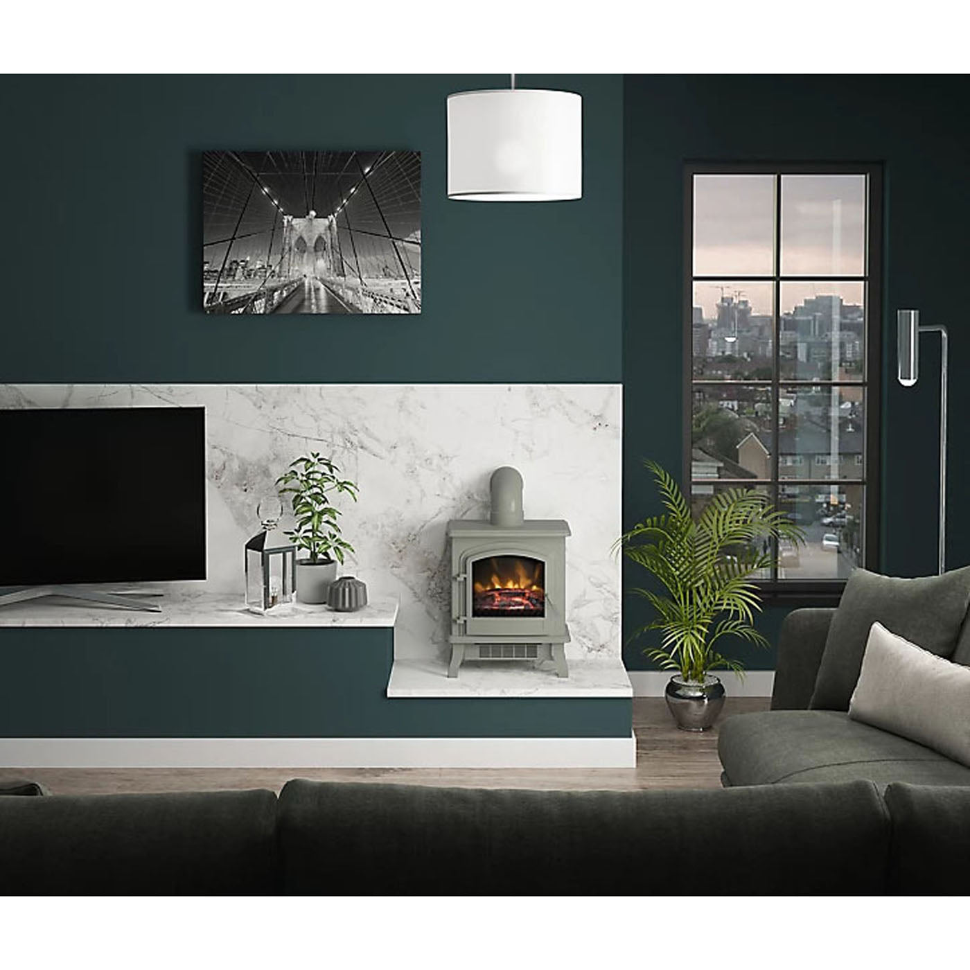 Electric Fire Torva Grey Gloss Cast Enamel Log Effect 2 Heat Settings LED 1.8kW - Image 2