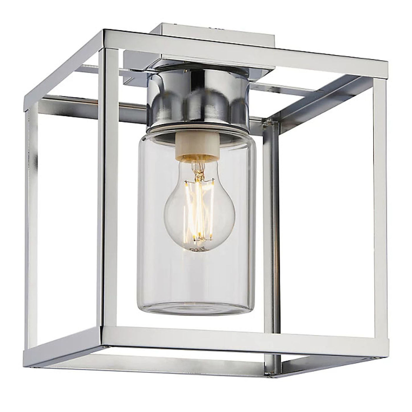 Bathroom Ceiling Light Chrome Effect Square Glass Shade Metal Modern Any Room - Image 1