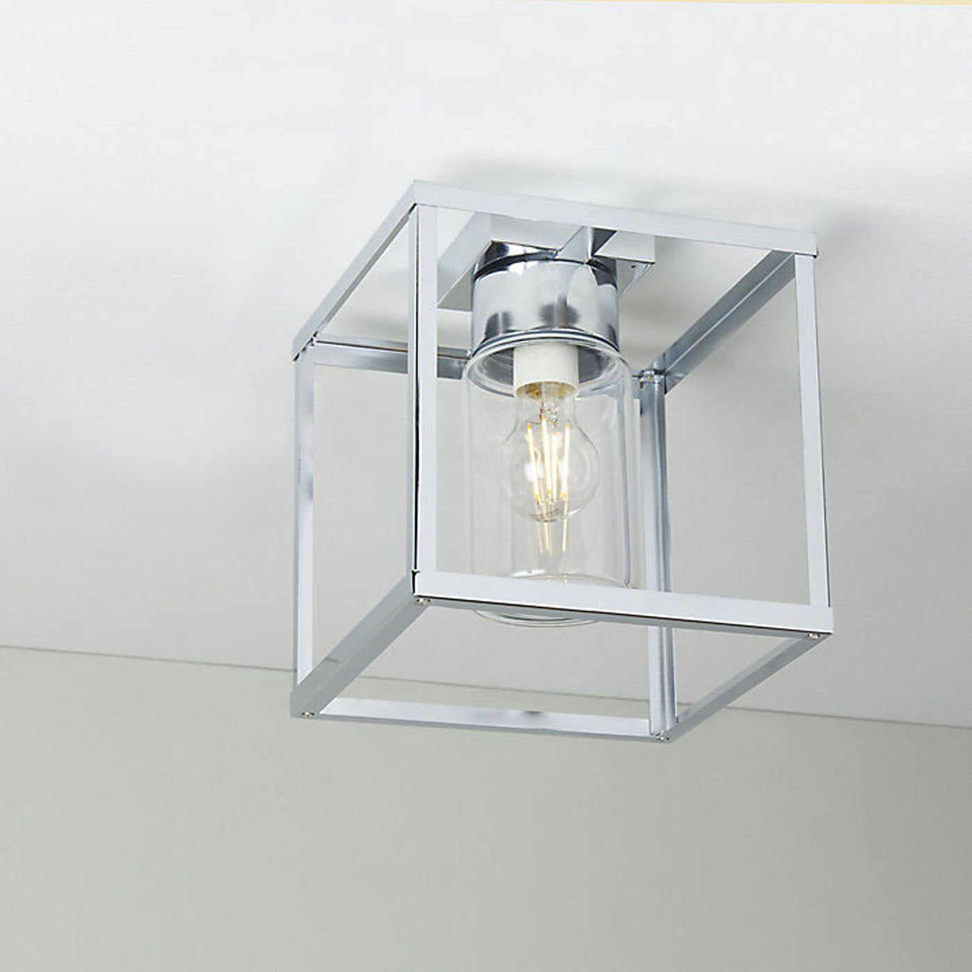 Bathroom Ceiling Light Chrome Effect Square Glass Shade Metal Modern Any Room - Image 2