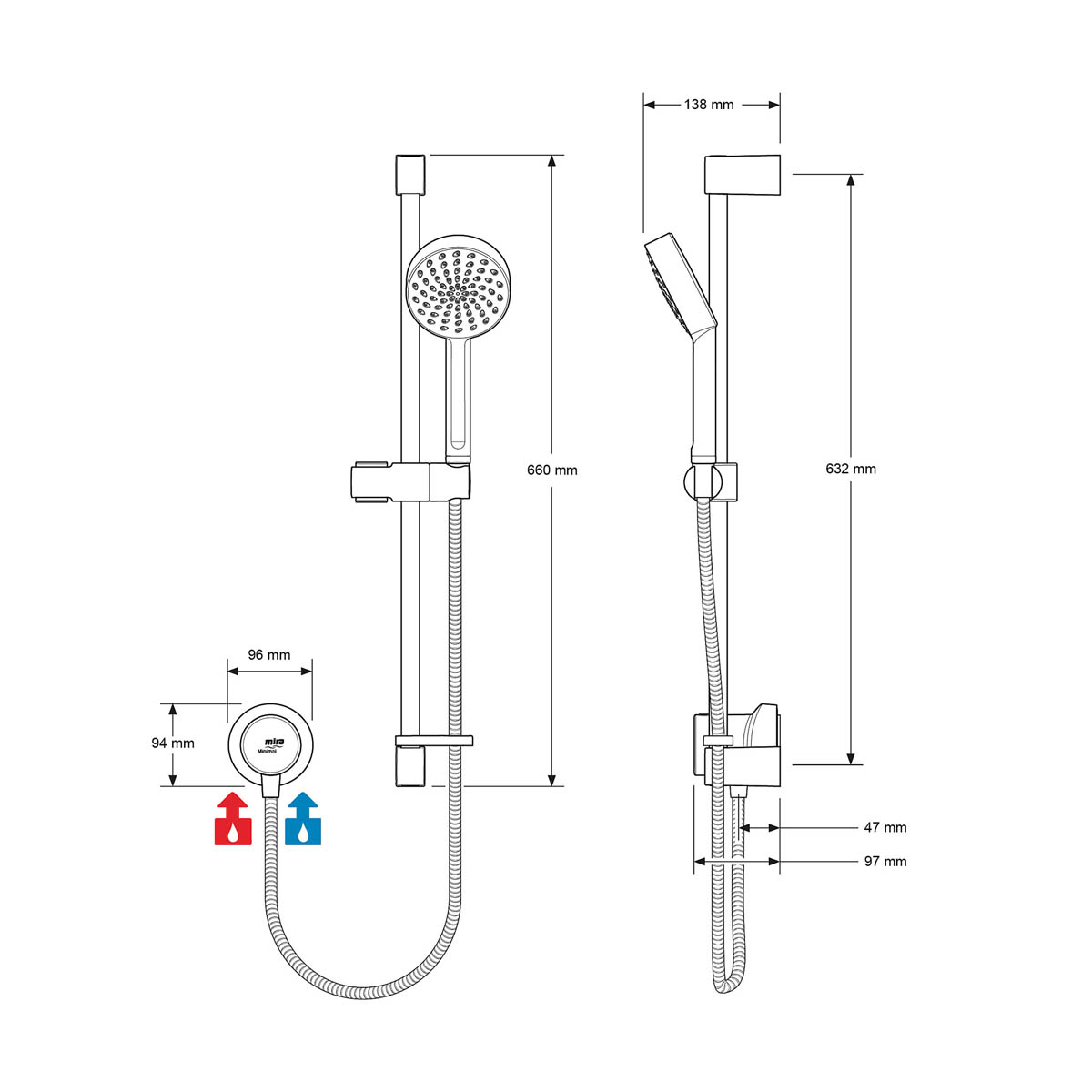 Mira Mixer Shower Minimal Chrome Effect Rear Fed Round Head Modern Compact - Image 2