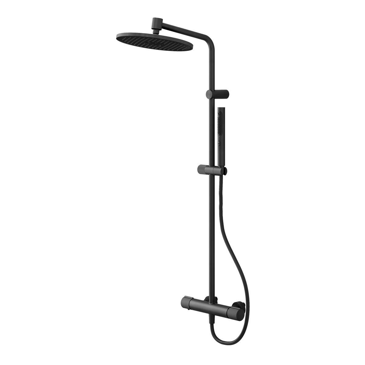 Bathroom Thermostatic Mixer Shower Matt Black 2 Spray Pattern Round Twin Head - Image 1
