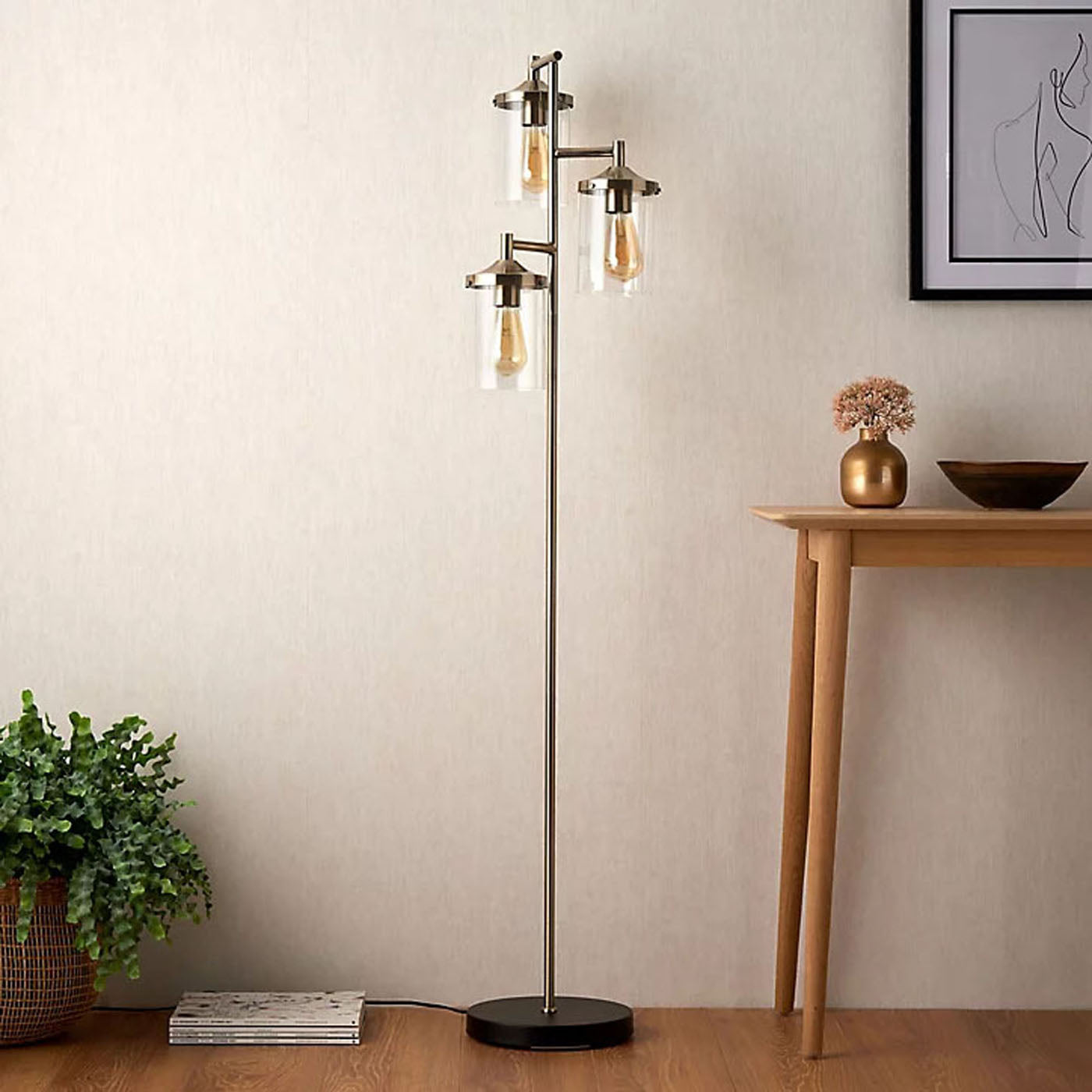 Edinburgh Floor Lamp 3 Light Matt Black Antique Brass Effect Modern H1520mm - Image 2