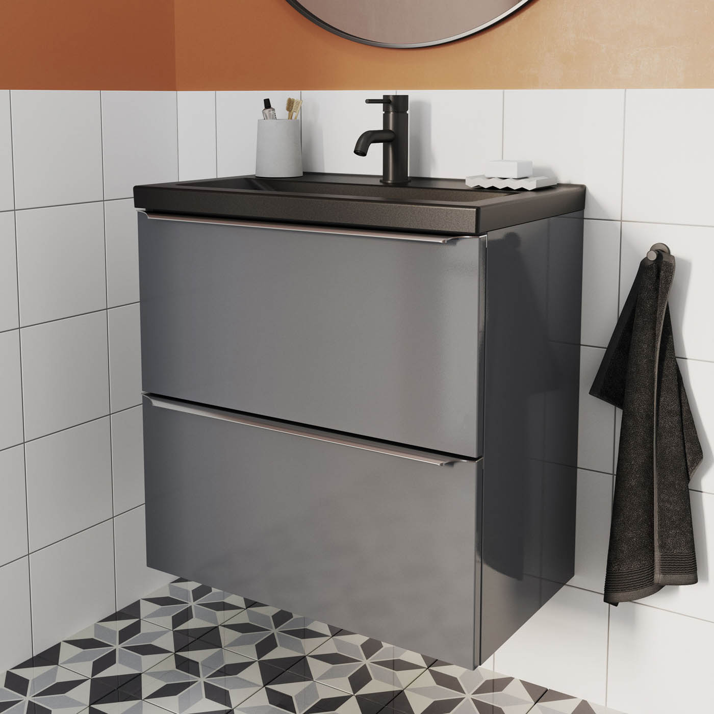 Bathroom Vanity Basin Sink Matt Black Rectangular Ceramic Waste Modern Bathroom - Image 2