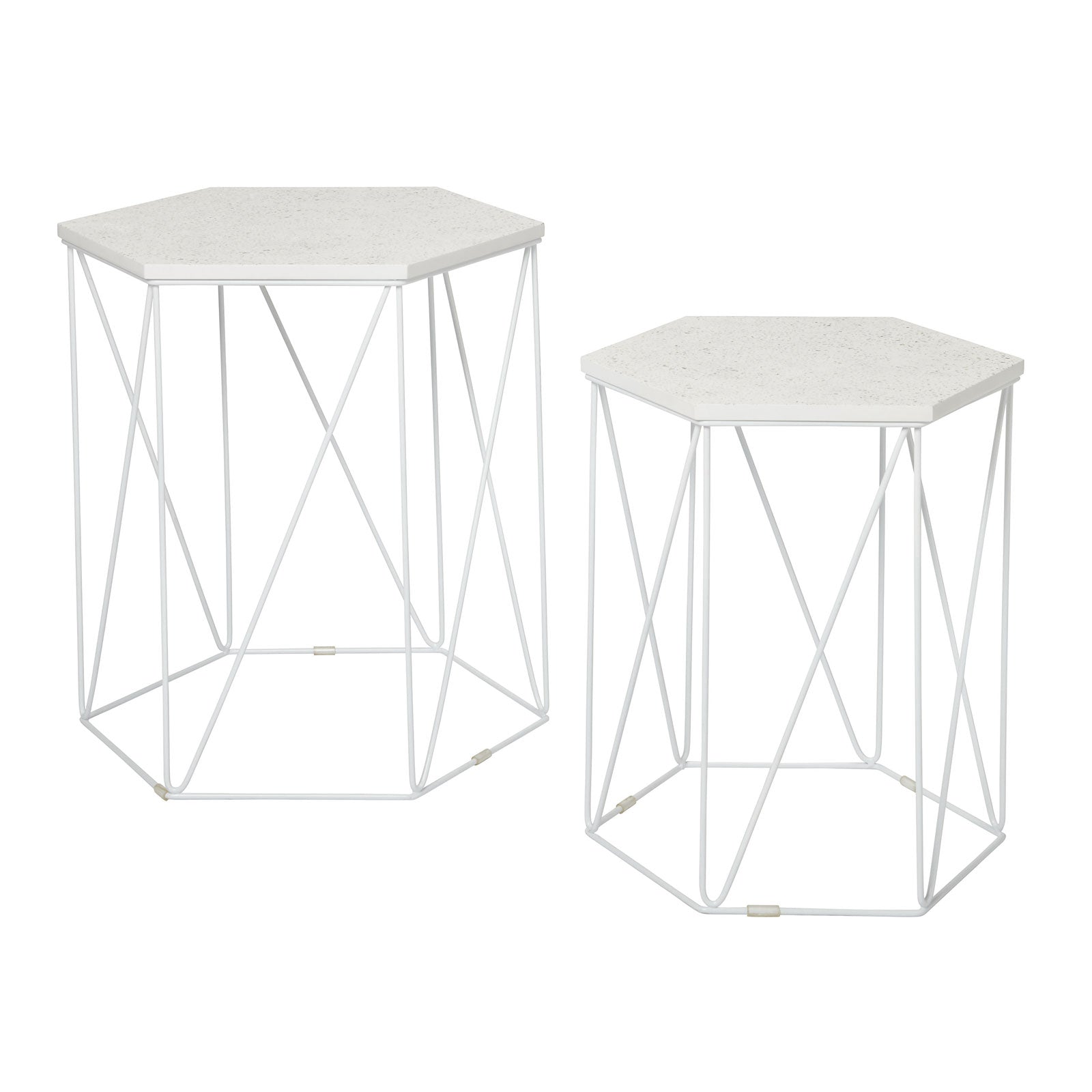 Side Table White Marble Effect Living Room Bedside Sofa Modern Set Of 2 - Image 1
