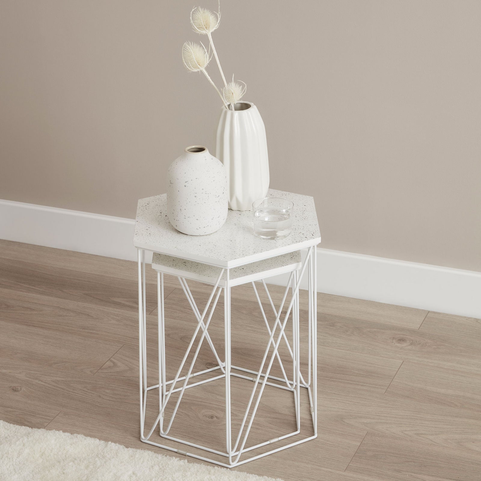Side Table White Marble Effect Living Room Bedside Sofa Modern Set Of 2 - Image 6