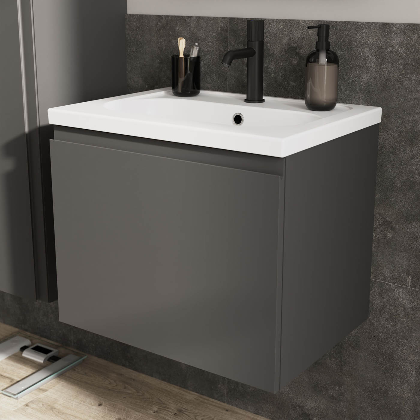 Levanna Bathroom Cabinet Under Sink Matt Grey Wall-Mounted (H)480 (W) 600mm - Image 5