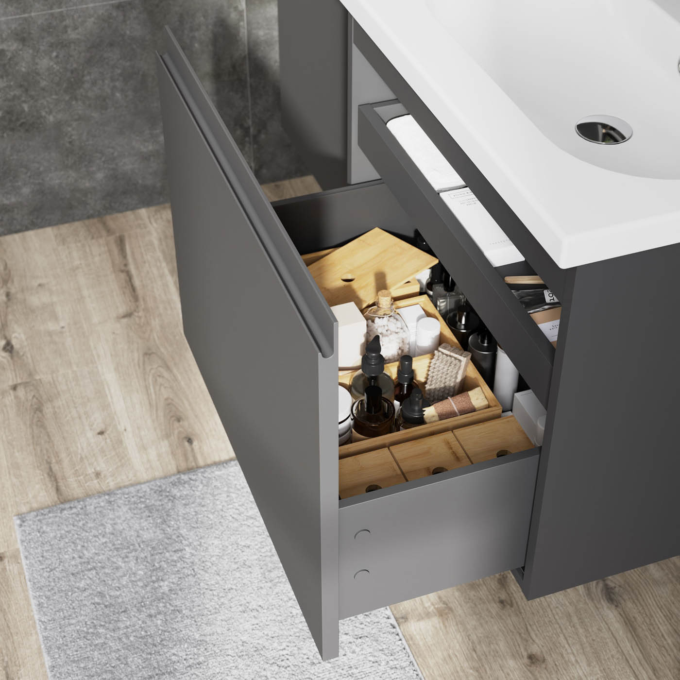 Levanna Bathroom Cabinet Under Sink Matt Grey Wall-Mounted (H)480 (W) 600mm - Image 6