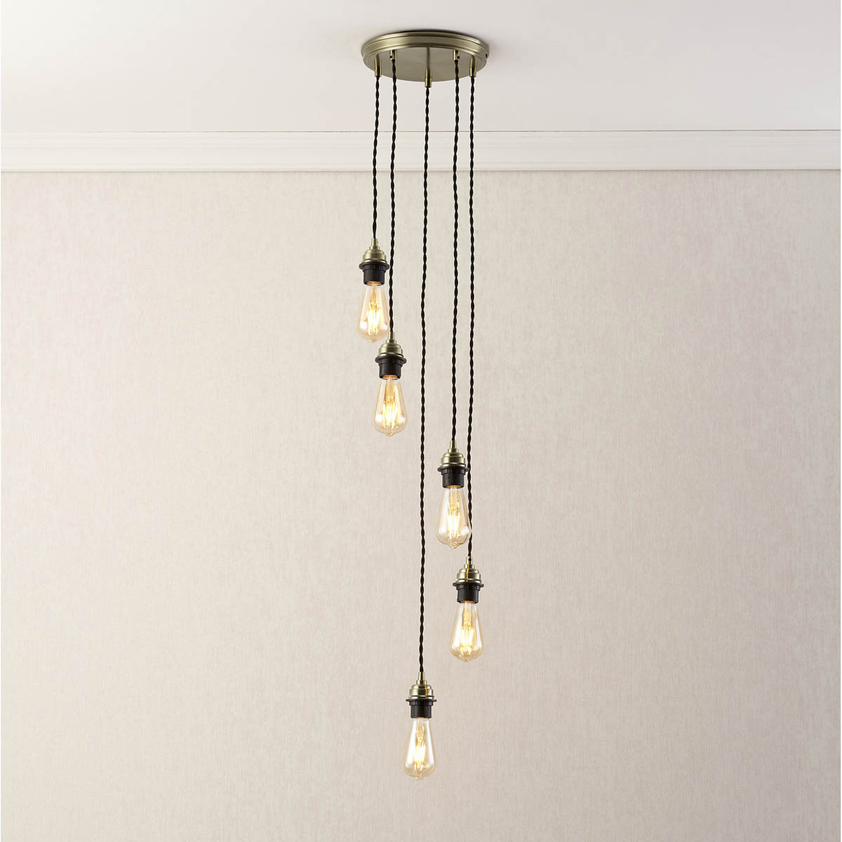 Ceiling Light 5 Lamps Antique Brass Effect Adjustable Drop Dimmable (L)1500mm - Image 1