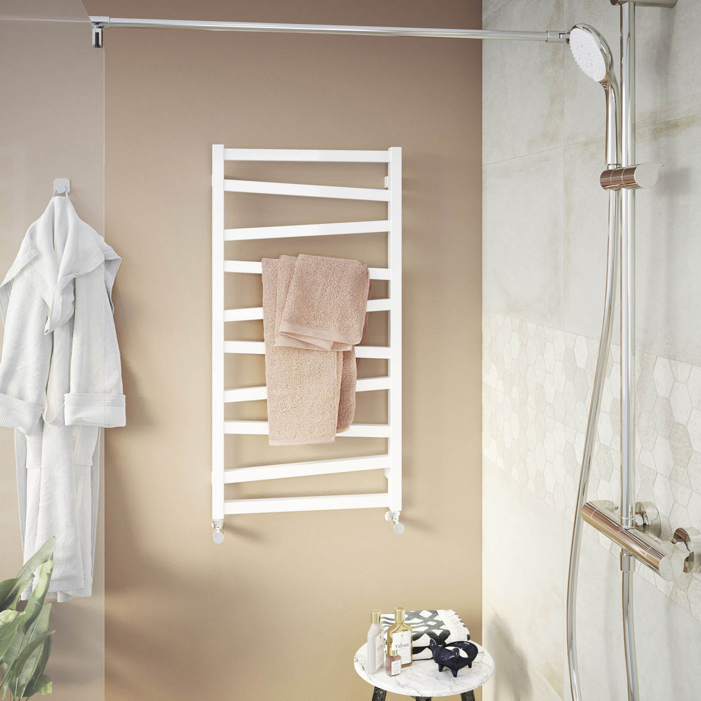 Towel Rail Radiator White Vertical Flat Bathroom Warmer Ladder Modern 97x50cm - Image 1