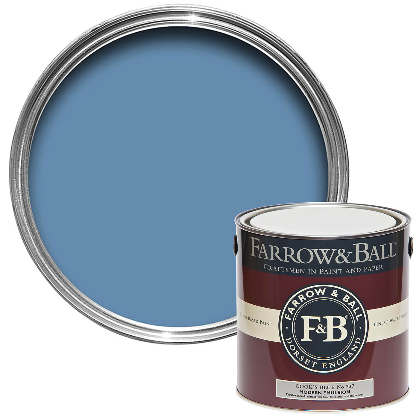 Farrow & Ball Emulsion Paint Matt Cook's Blue No.237 Walls Ceilings 2.5L - Image 1