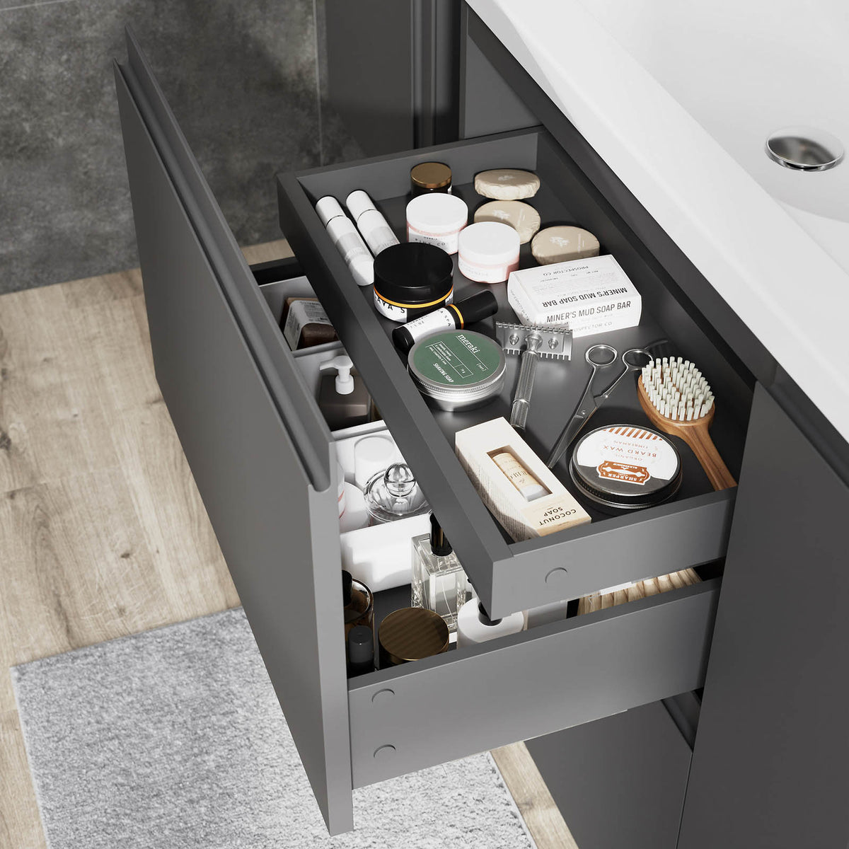 Bathroom Cabinet Levanna Matt Grey Freestanding Vanity Unit Storage Furniture - Image 6
