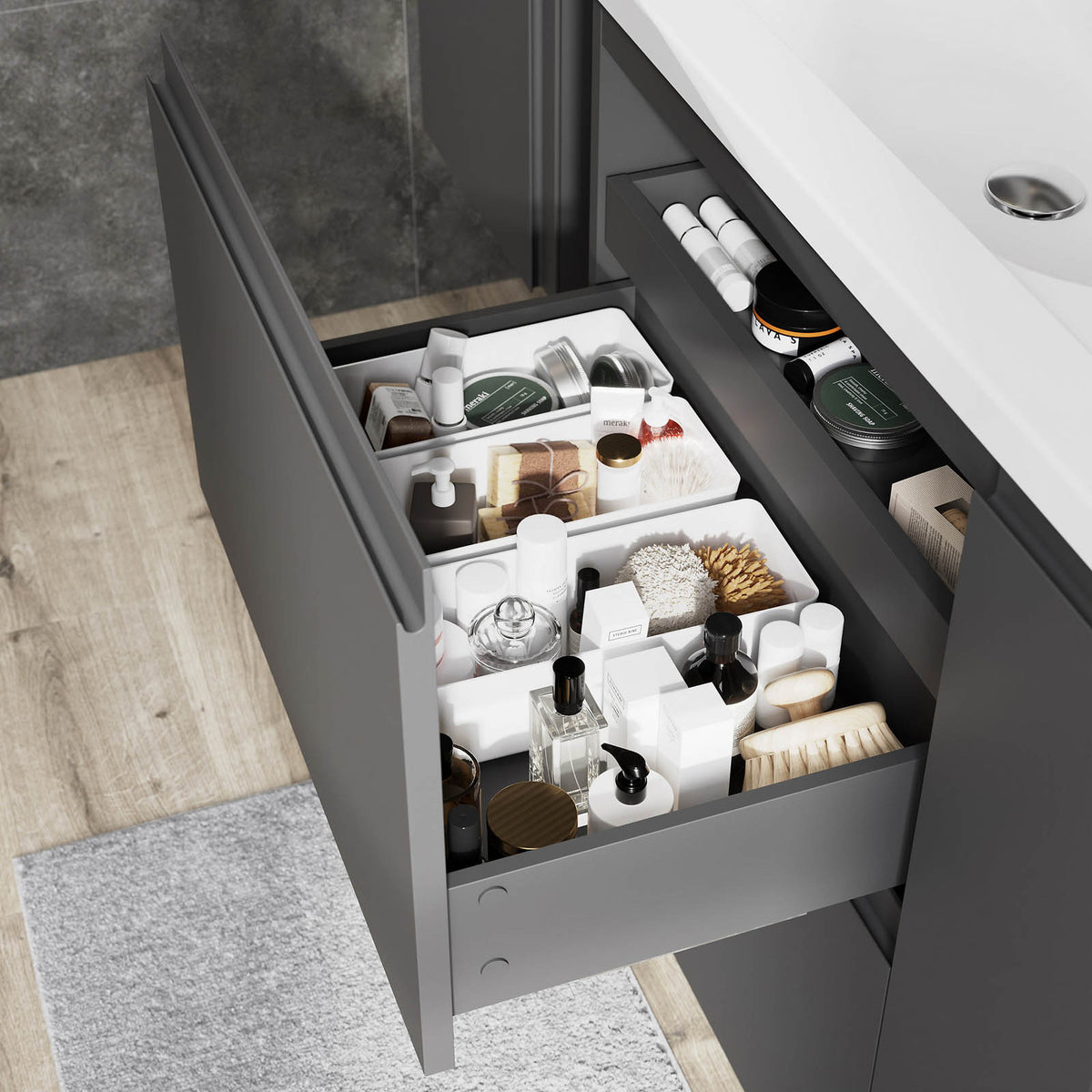 Bathroom Cabinet Levanna Matt Grey Freestanding Vanity Unit Storage Furniture - Image 7