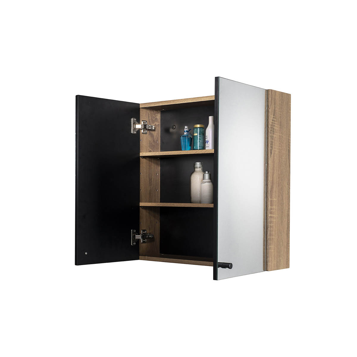 Mirrored Bathroom Cabinets Wall Mounted Double Door Matt Brown 60x60x18 - Image 1
