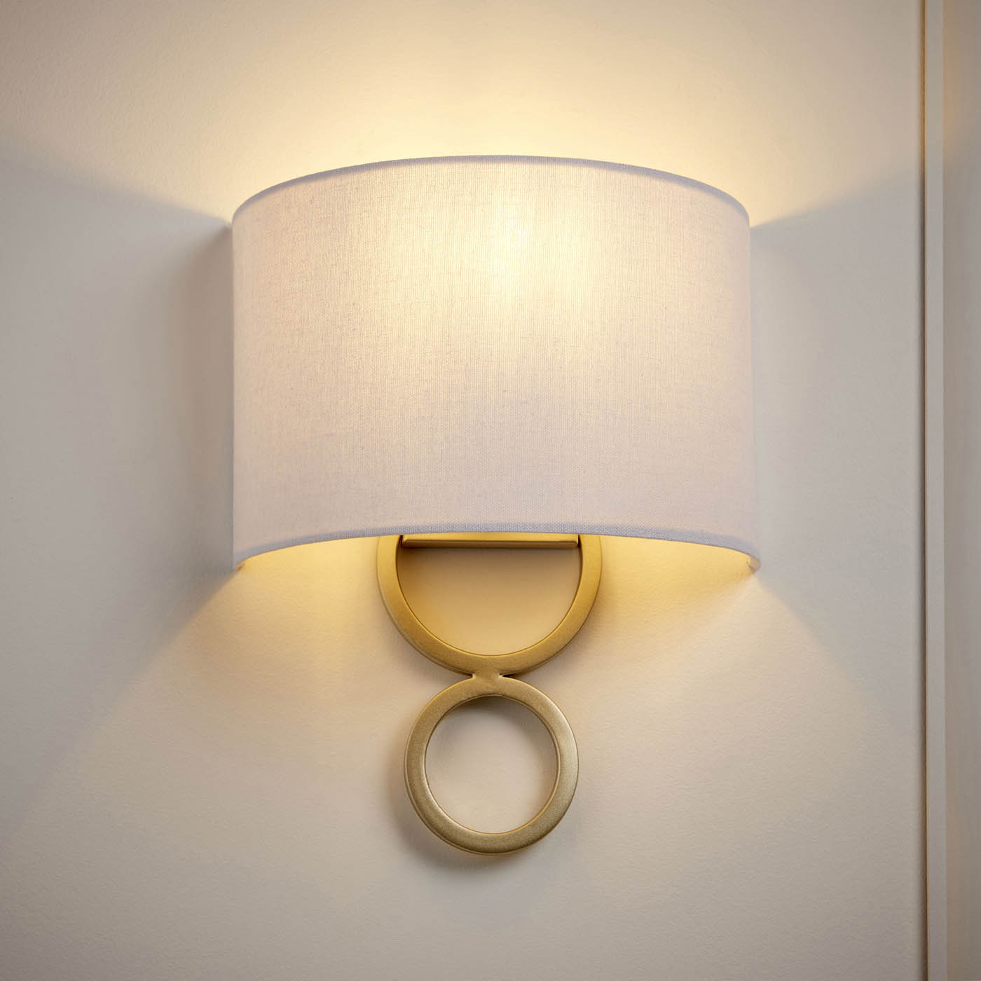Wall Light Satin Gold Effect White Faux Linen Shade Modern (H)29.2 x (W)24 cm - Image 1