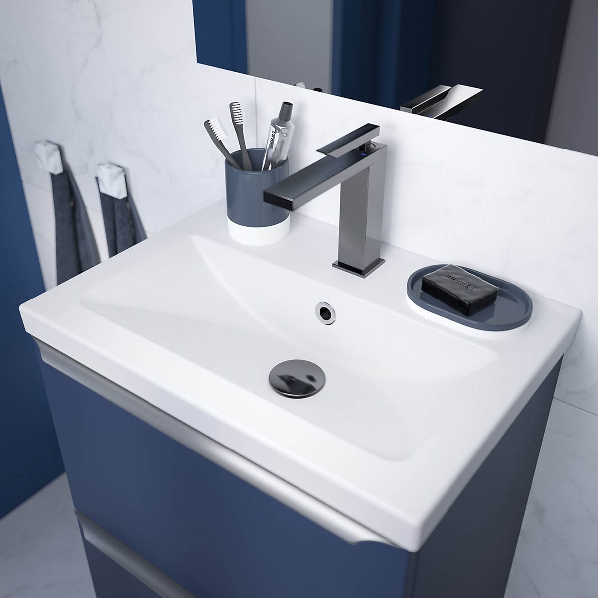 Bathroom Basin Tap Mono Mixer Chrome Medium Square Waste Single Lever Faucet - Image 2