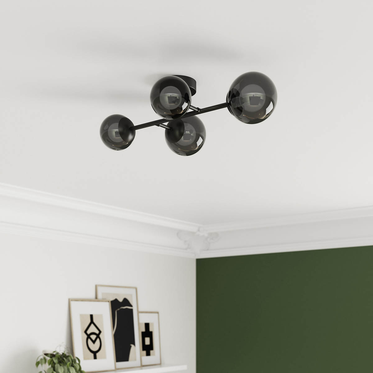LED Ceiling Light 4 Way Black Smoked Effect Globe Shades Vintage Multi Arm - Image 3