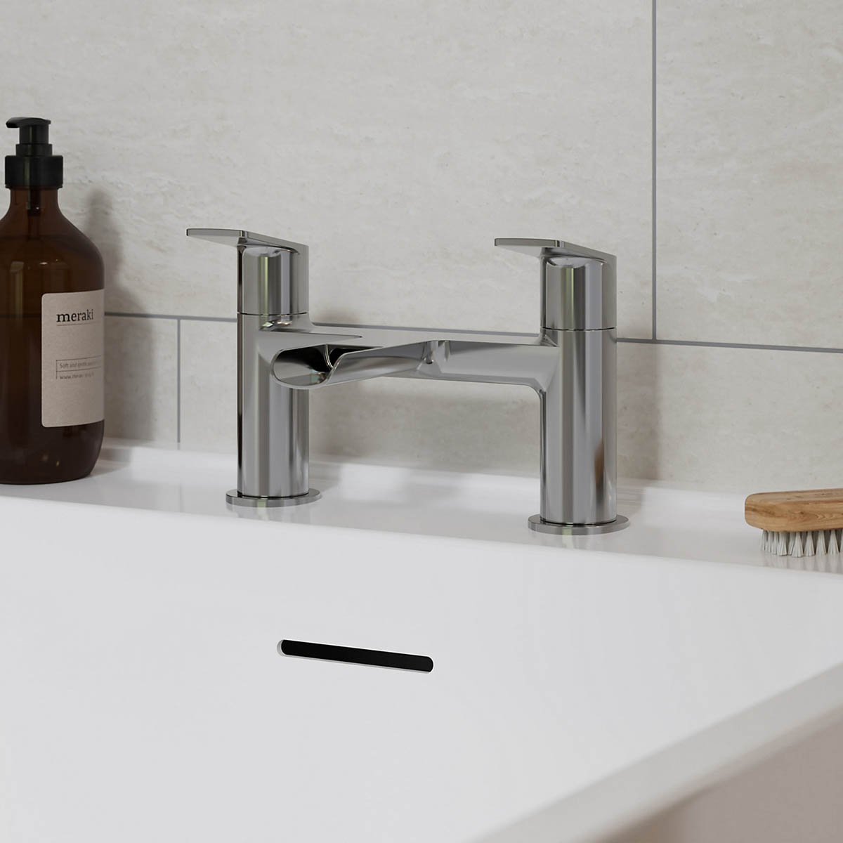 Bath Filler Tap Mixer Chrome Waterfall Double Lever Modern Bathroom Faucet - Image 3