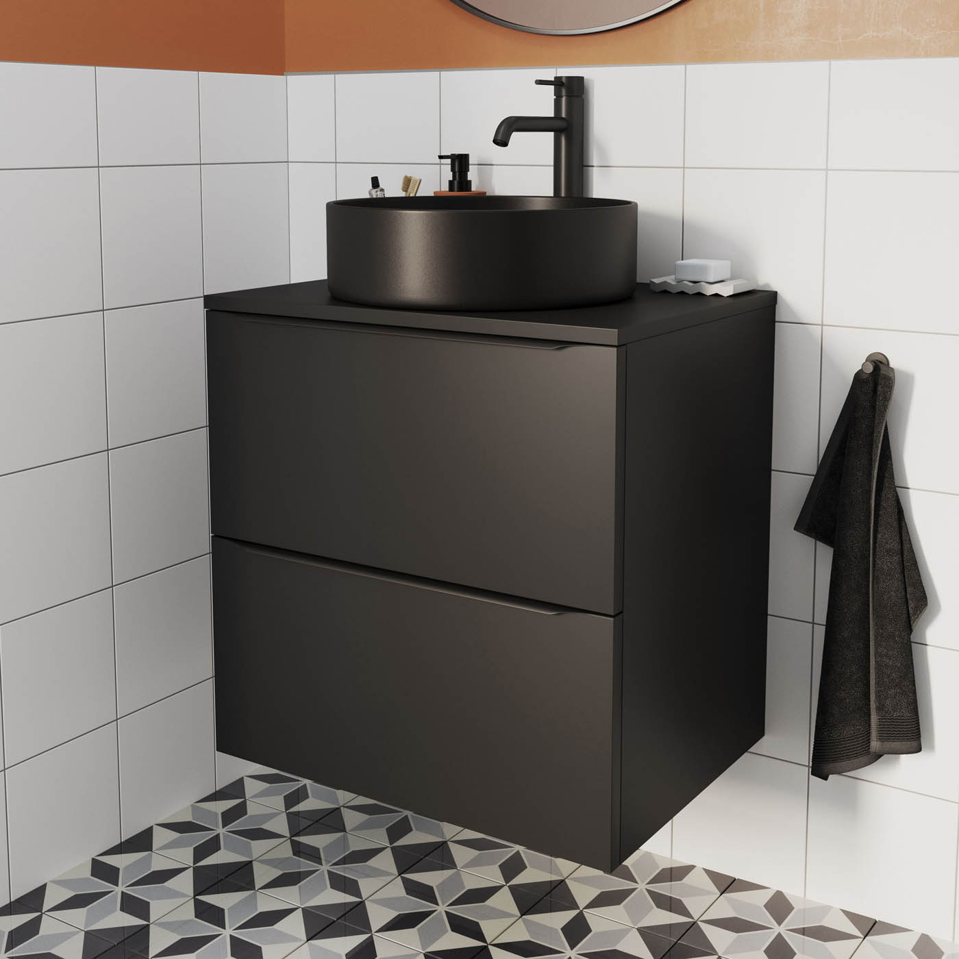 Imandra Bathroom Cabinet Under Sink Matt Black Wall-Mounted (H)600mm (W)600mm - Image 2