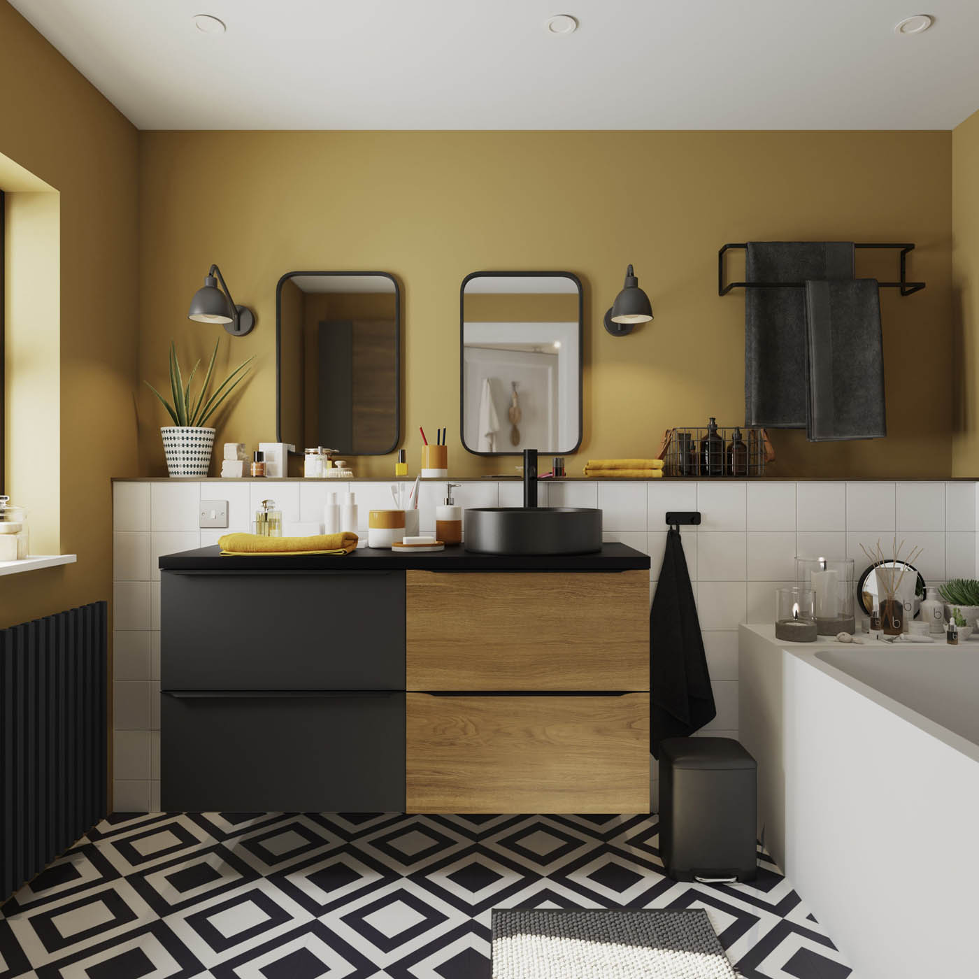 Imandra Bathroom Cabinet Under Sink Matt Black Wall-Mounted (H)600mm (W)600mm - Image 5
