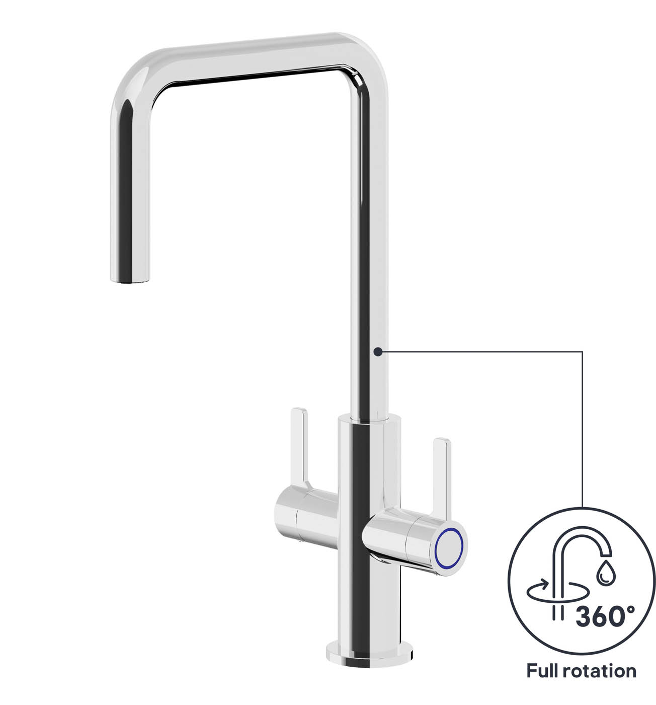 Kitchen Sink Tap Mixer Chrome Twin Lever Swivel Spout Brass Steel Contemporary - Image 4