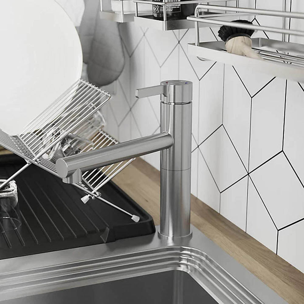 Kitchen Sink Tap Mixer Stainless Steel Single Lever Swivel Spout Contemporary - Image 2
