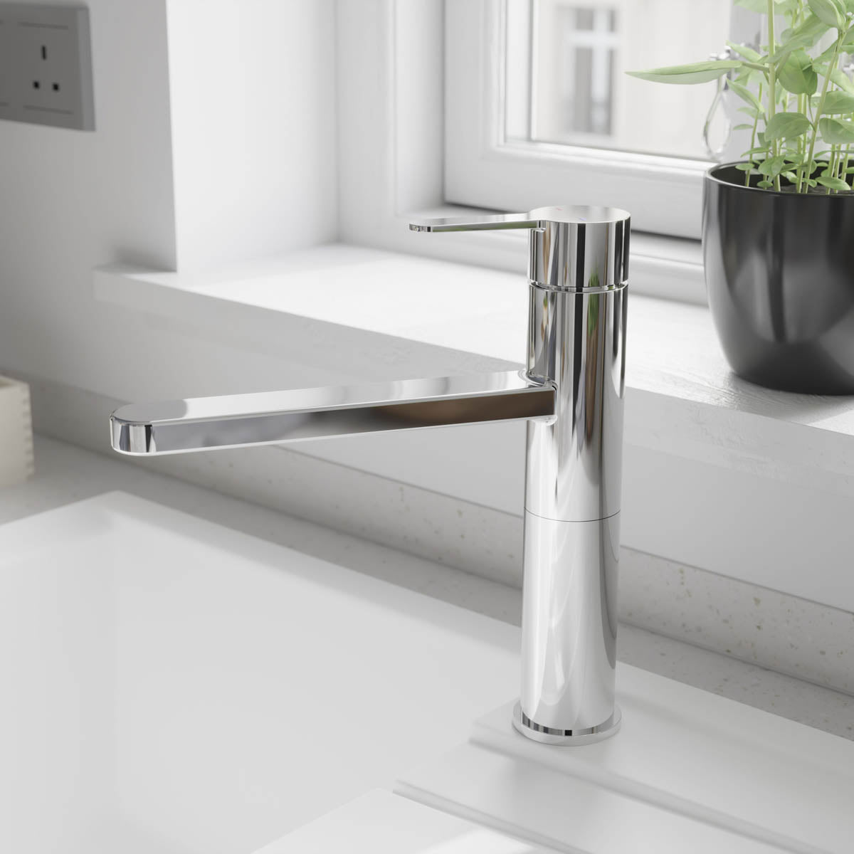 Kitchen Sink Tap Mixer Single Lever Gloss Chrome Swivel Spout Contemporary - Image 2
