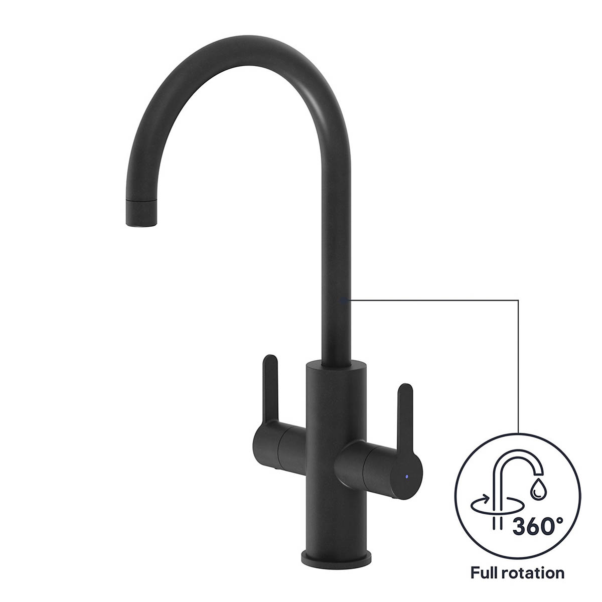 Kitchen Sink Tap Mixer Black Graphite Brass Dual Lever Swivel Spout Faucet - Image 7