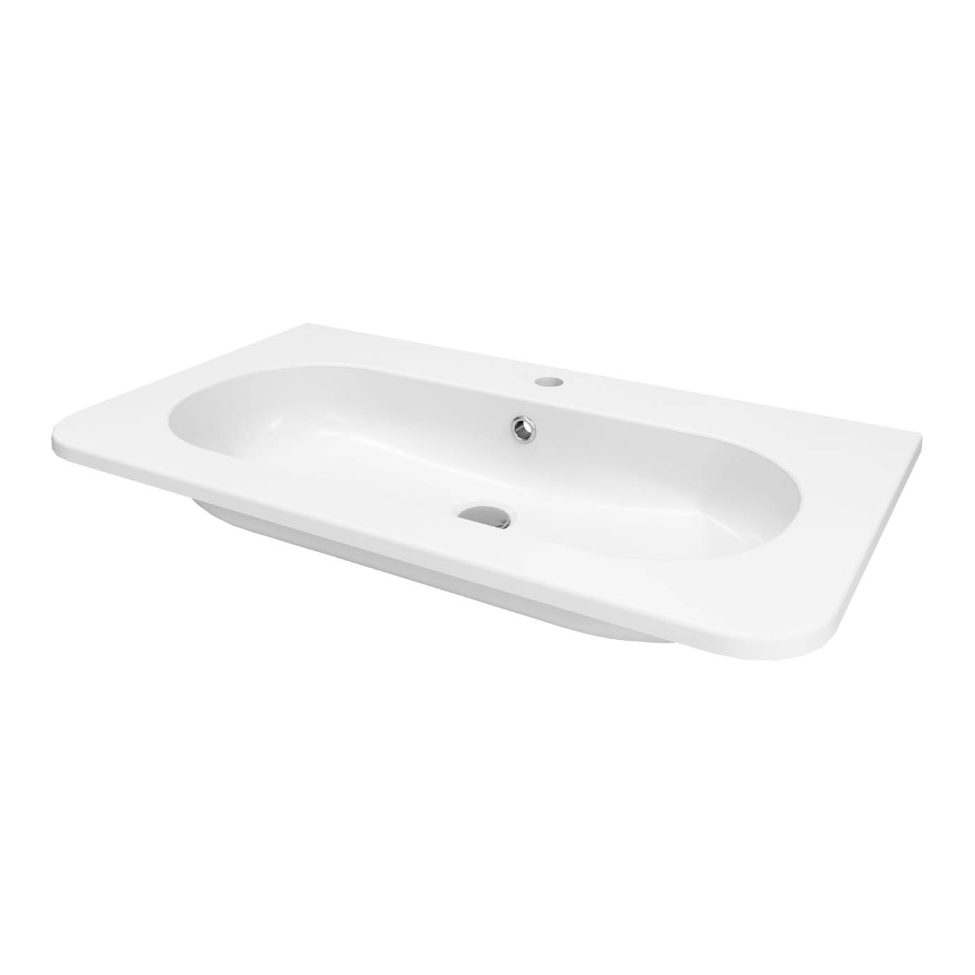 Bathroom Vanity Basin Sink Satin White Rectangular Resin Waste Modern 80.4cm - Image 1