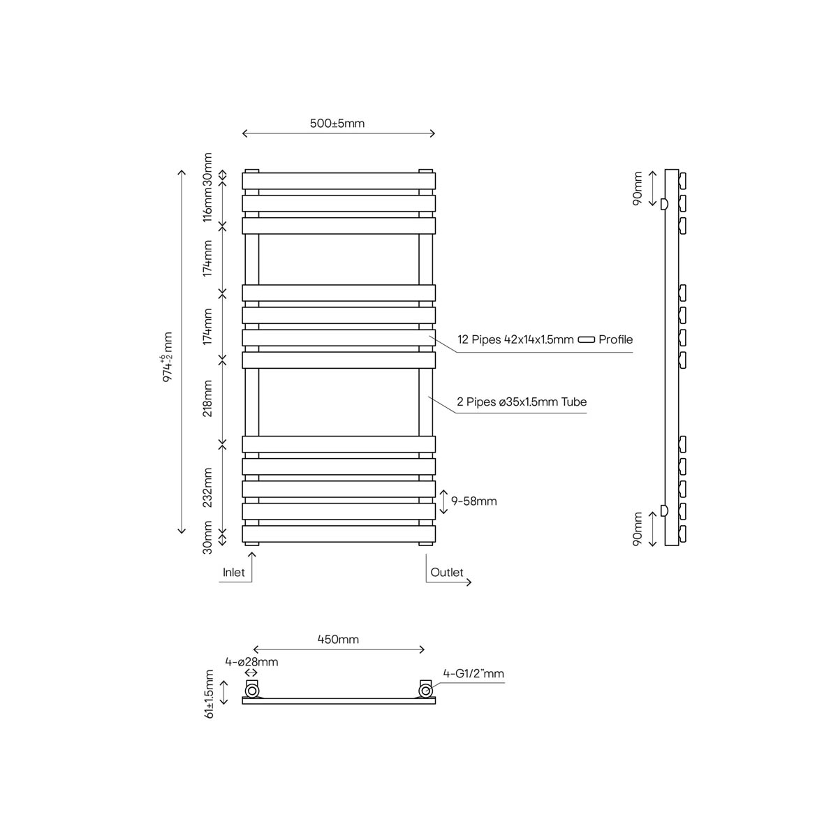 Towel Rail Radiator White Flat Steel Bathroom Ladder Warmer (H)97.4x(W)50cm - Image 2