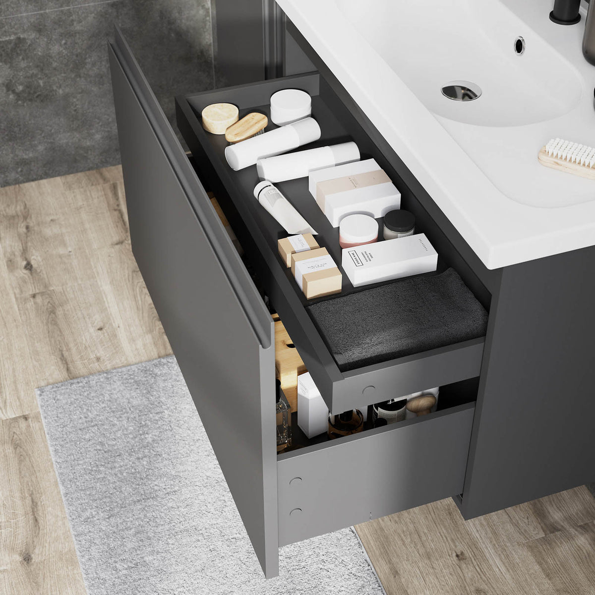 Bathroom Cabinet Levanna Matt Grey Single Wall Mounted Vanity Unit Furniture - Image 7