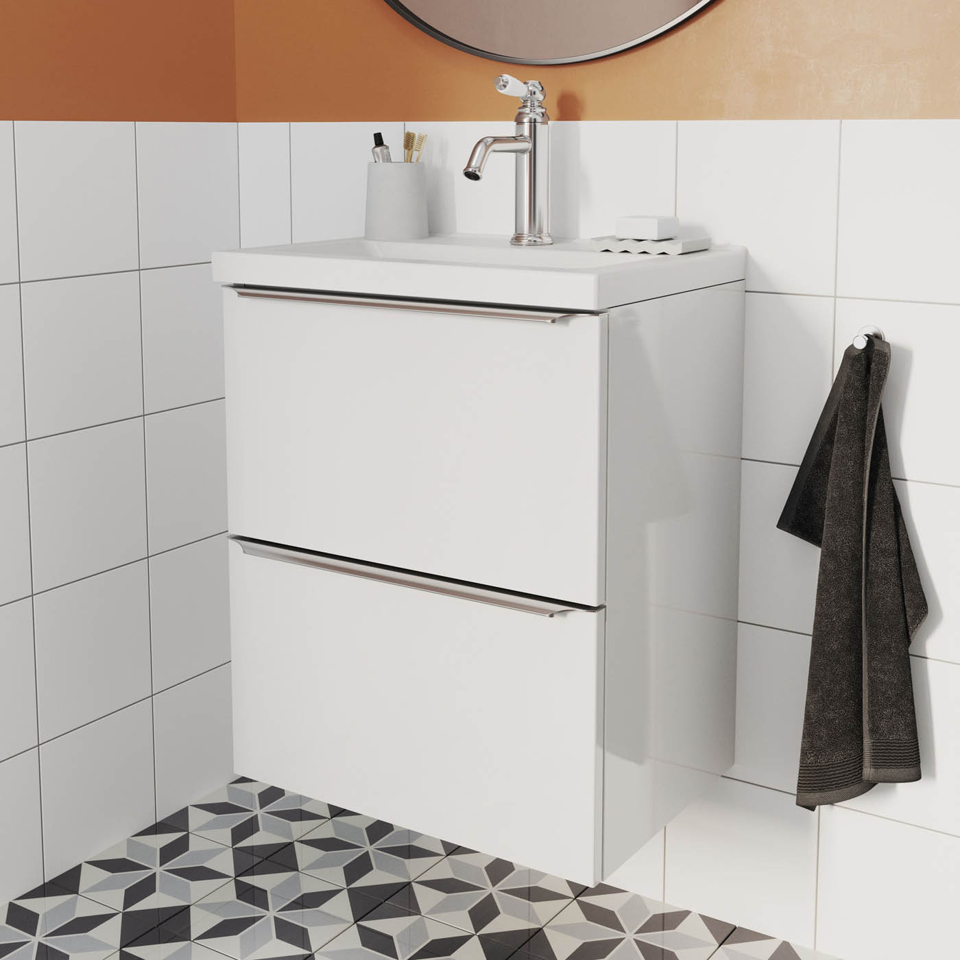 Bathroom Cabinet Soft Close Slimline Gloss White Wall Mounted Modern 600x500mm - Image 2
