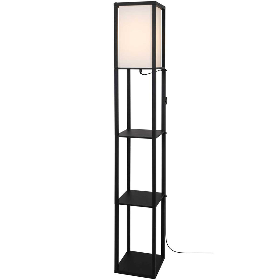 Floor Lamp Bamboo 4-Tier Storage Display Shelf Matt Black And White Modern - Image 3