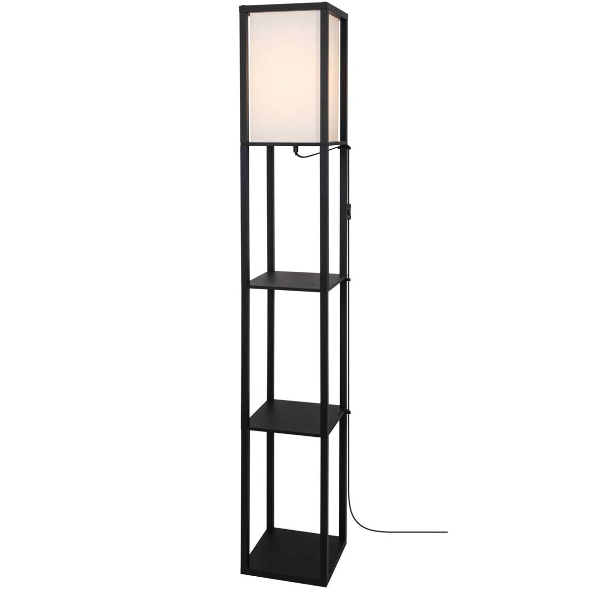 Floor Lamp Bamboo 4-Tier Storage Display Shelf Matt Black And White Modern - Image 3