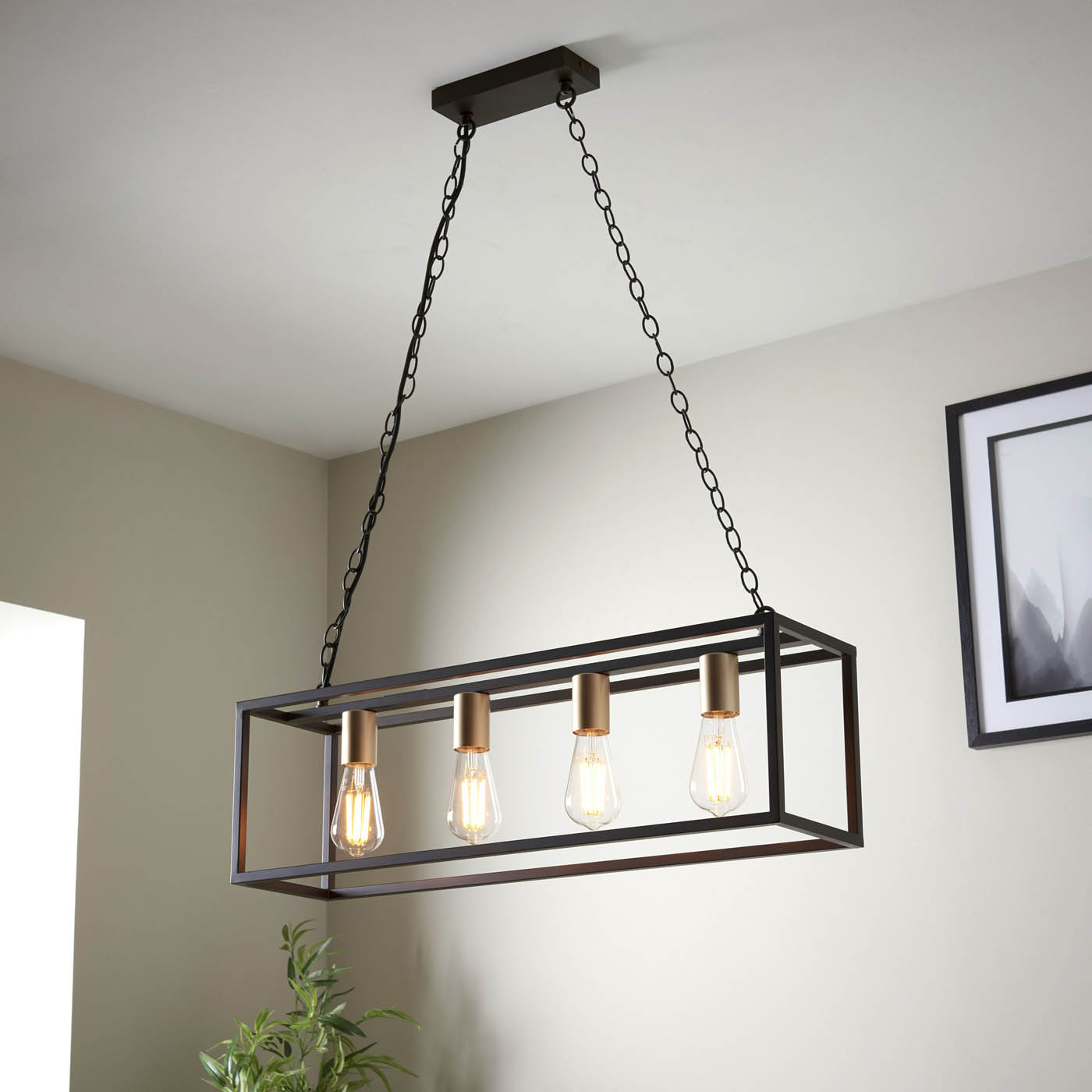 Pendant Ceiling Light 4 Lamp Glass Steel Adjustable Dimmable Contemporary - Image 1