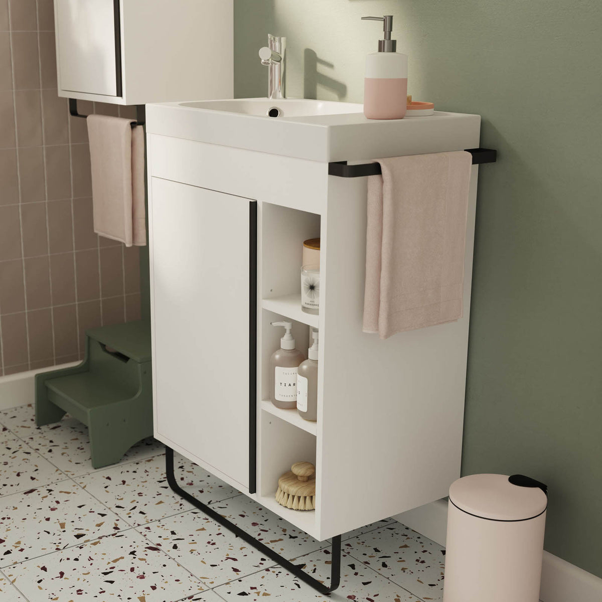 Bathroom Cabinet Maza Matt White Single Door Wall Mounted Modern H82xW65cm - Image 4
