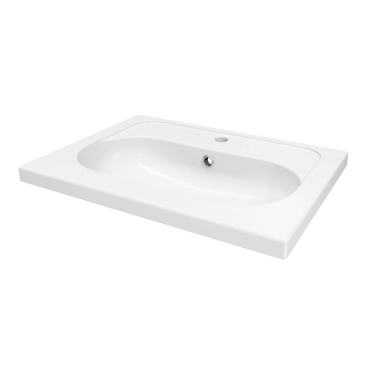 Bathroom Vanity Basin Gloss White Ceramic Rectangular Counter Mounted (W)60.6cm - Image 1