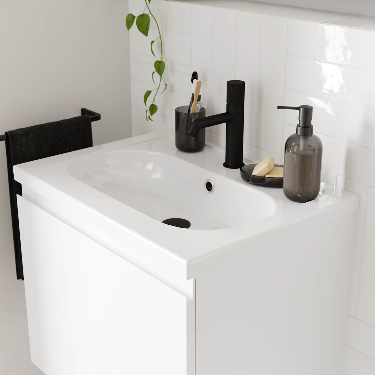 Bathroom Vanity Basin Gloss White Ceramic Rectangular Counter Mounted (W)60.6cm - Image 2