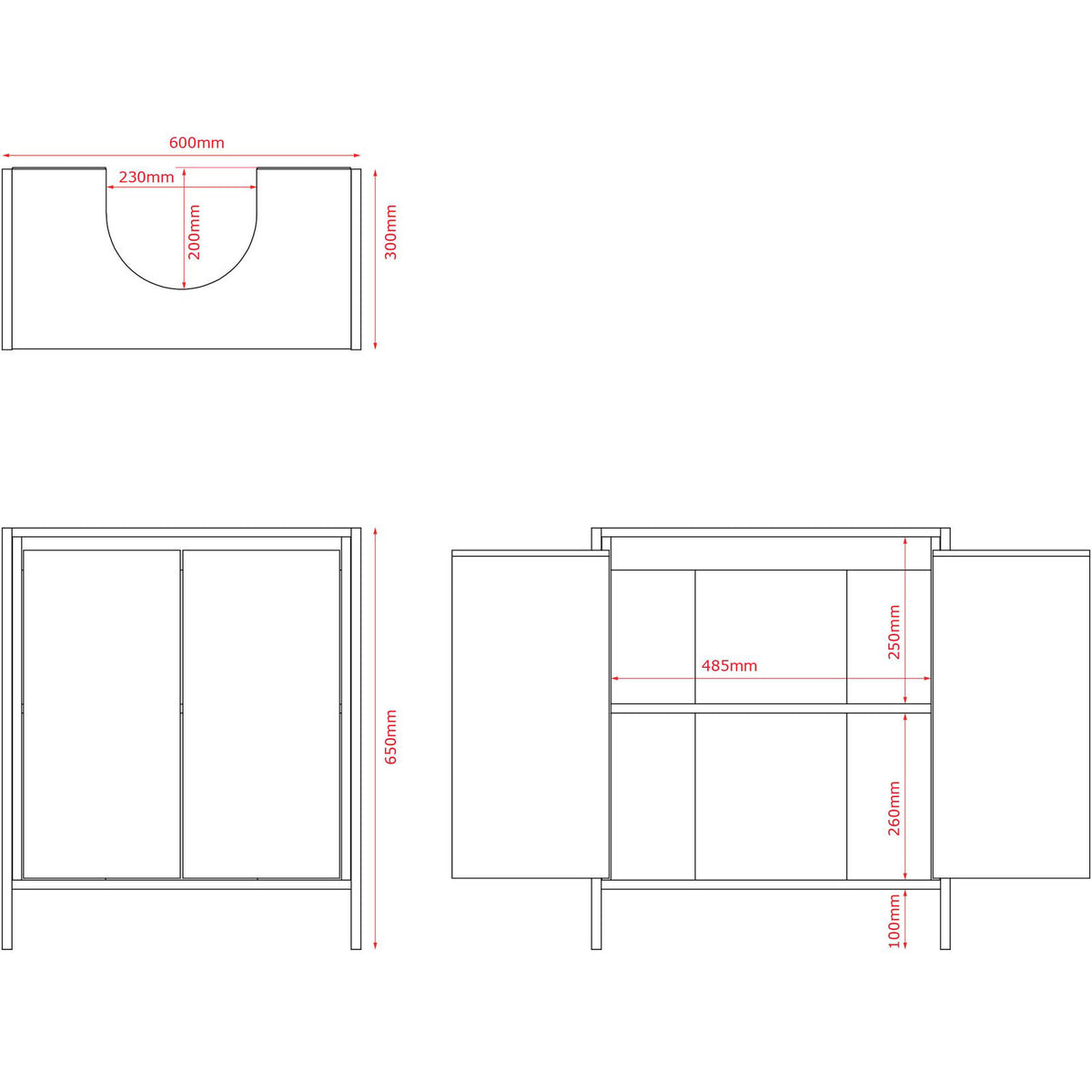 Bathroom Sink Cabinet Matt Brown Chipboard Freestanding Double Storage Furniture - Image 2