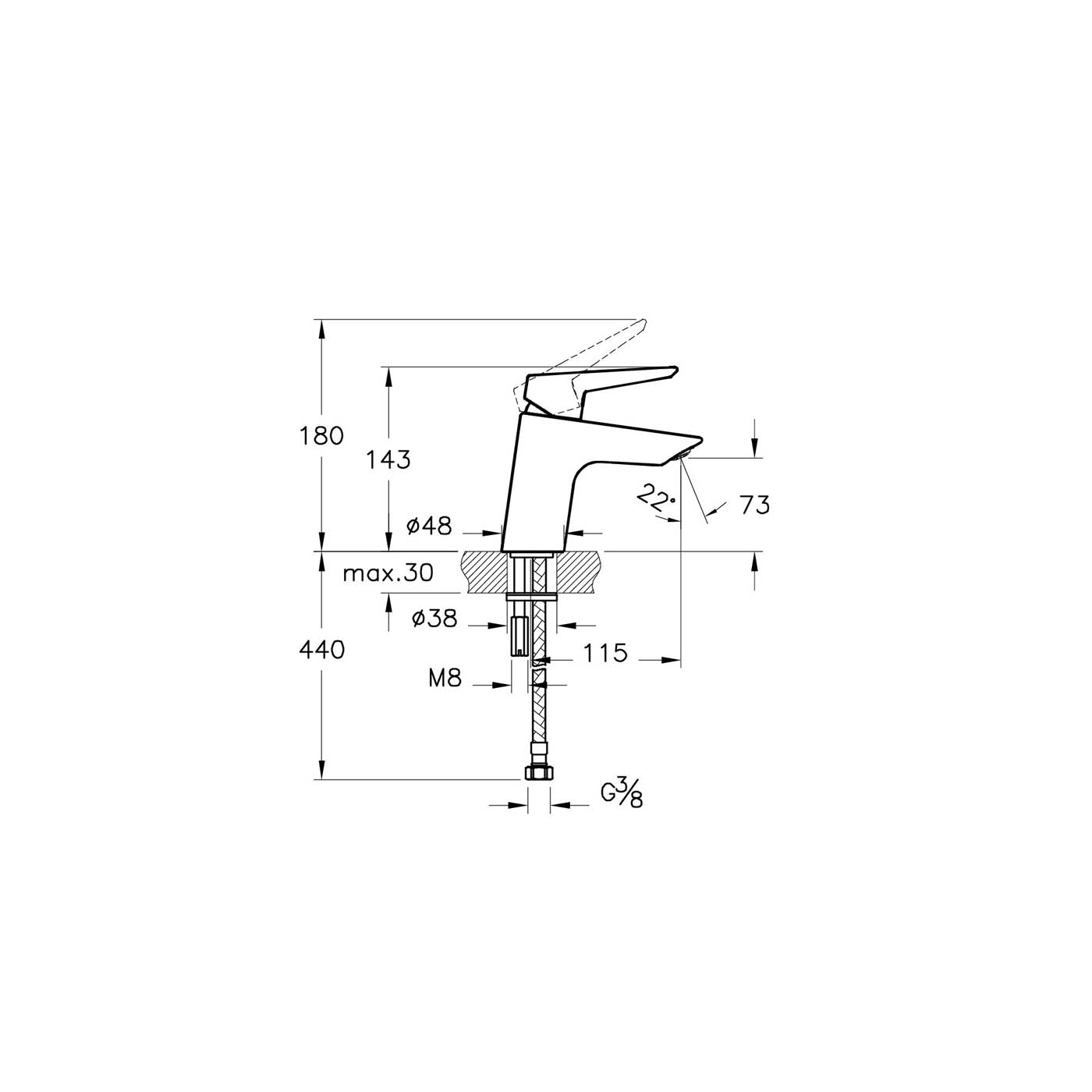 VitrA Basin Mixer Tap Mono Brass Chrome Effect Single Lever Modern Deck Mounted - Image 3