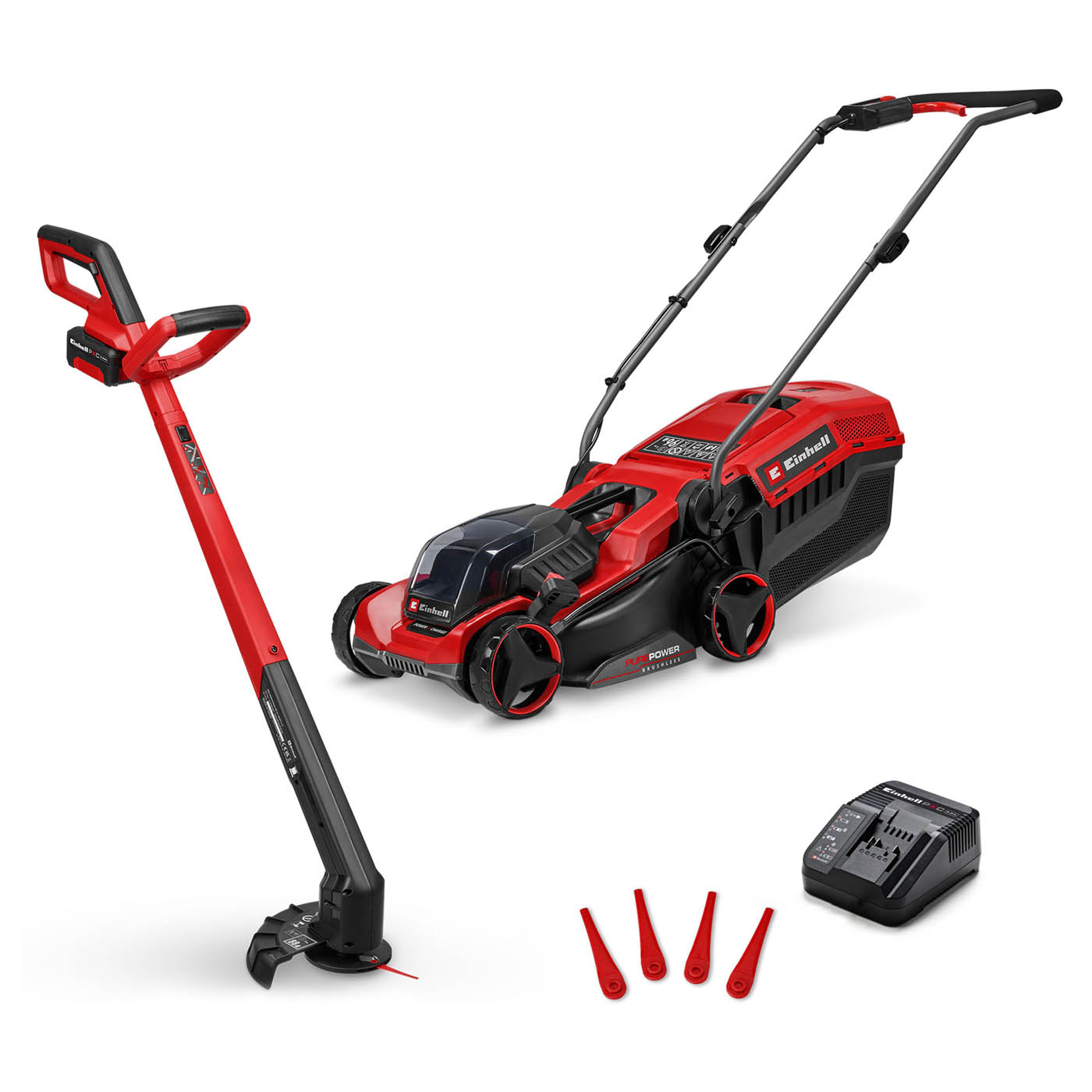 Einhell Cordless Rotary Push Lawnmower & Grass Trimmer Set 1 x 4Ah 18V - Image 1
