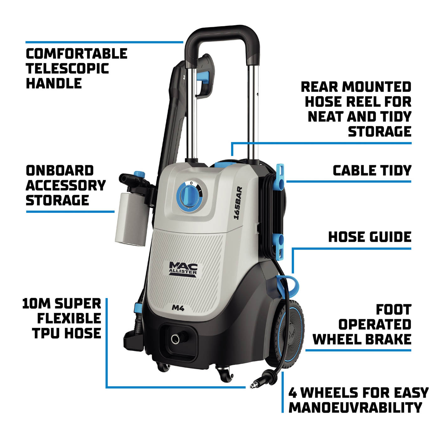 Mac Allister High Pressure Washer Jet M4 Corded 165bar Powerful 2.3kW 240V - Image 2
