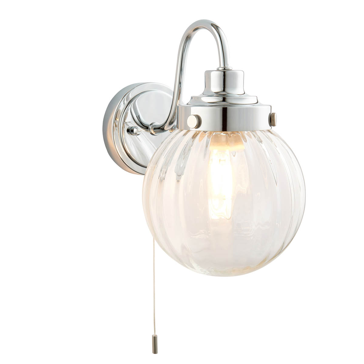 Bathroom LED Wall Light Chrome E14 Glass Shade Pull Cord Lamp Modern Home - Image 3