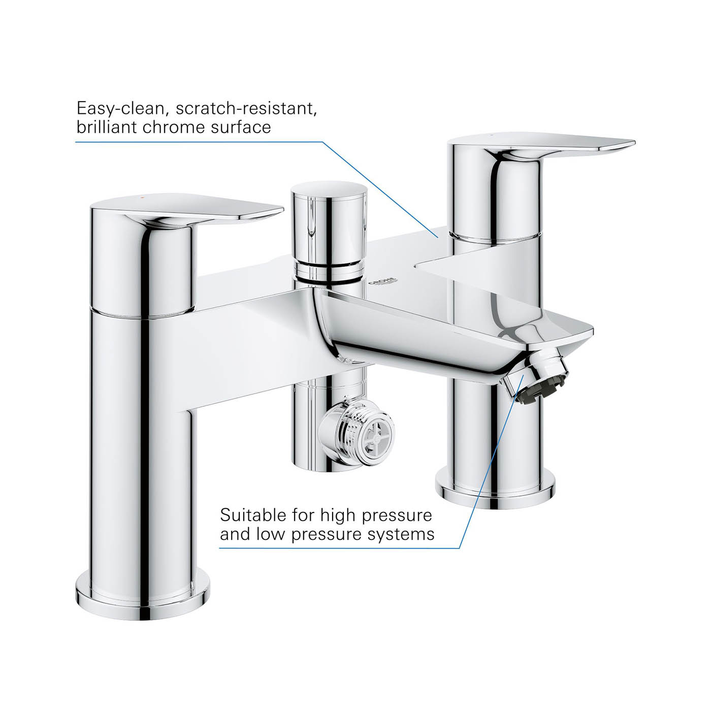 Grohe Bath Filler Tap Shower Mixer Chrome Dual Lever Contemporary Bathroom - Image 5